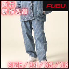 【新作】【FUBU／フブ  総柄デニムパンツ（サックス）】デニムパンツ 総柄 ストリートブランド ストリートファッション ニューヨーク HIPHOP ラッパー ユニセックス 34 36 38 新品 新作入荷 少量入荷 送料無料 FAM-42504
