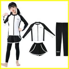 【最短発送】+レギンス＋ショートパンツ】UVカット 130 セパレート【長袖ラッシュガード ガールズ スイムウェア 140 ラッシュガードセット キッズ 子供 上下セット 150 女子 スクール水着 セパレート 160 女の子 水着 [WindTour]
