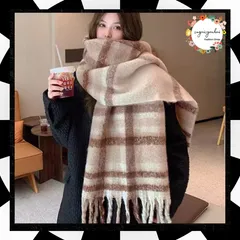 フリンジマフラー 大判 ストール リバーシブル レディース 韓国風 厚手 マフラー ボリューム感 ふんわり 防寒 保温 ネックウォーマー 秋冬 暖かい ニットマフラー 通勤 通学 防風 ショール ひざ掛け 羽織り チェック柄 ふわふわ 89WEICH-005