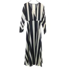 ZARA ザラ ストライプ柄 長袖 ロングワンピース S 黒系 レディース 古着