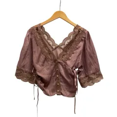 アクシーズファム axes femme ブラウス 半袖 Vネック レース TY84X45 M ピンク