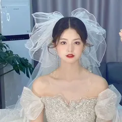 ベール ウェディングベール ホワイト リボン 豪華 メッシュ 白 結婚式 二次会 パーティー ウェディング 花嫁 刺繍 可愛い プリンセス レース チュール 森ガール 前撮り ガーリー フェミニン