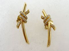TIFFANY&CO. Tiffany ティファニー Knot ノット ダイヤモンド ピアス リボン 750 K18 イエローゴールド 超美品