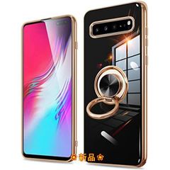 Galaxy S10_黒 Galaxy S10 ケース リング付き 黒 S10(SC-03L SCV4)カバー リング 耐衝撃 スタンド機能付き ギャラクシー S10 スリム ソフト シリコン tpu 360回転 車載ホルダー (Galaxy S10, ブラッ