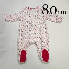 ap9867 OBAiBi オバイビ BABY ベビー ロンパース 80 18M 80cm ホワイト ピンク  花柄 前ファスナー 靴下一体 暖かい 柔かい 長袖 通気性 吸水性 滑り止め パイル地 18ヶ月 OBAÏBI