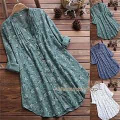 チュニック 夏 ブラウス シャツ 長袖 レディース プルオーバー ブラウス ロングシャツ シャツワンピース 30代 40代 50代 夏 ゆったり 花柄 可愛い