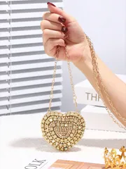 バッグ レディース ドレスバッグ ミニ輝くハート型ラインストーンイブニングバッグ、クロスボディバッグ、晩餐会、パーティー、ウェディングに最適なファッションショルダーバッグ、誕生日ギフト、バレンタインデーのギフト、パ