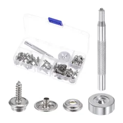 uxcell キャンバススナップキット 15mm ステンレス鋼 スナップ ねじ押圧ファスナキット スナップ カバー カーペット 修理用 3個設定ツール付き シルバートーン 15セット入り