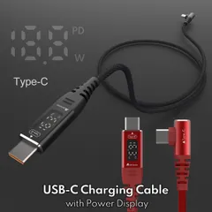 alumania アルマニア 計測ディスプレイ付き MAX100W PD USB-C to Cケーブル約1m 充電＆データ通信USB2.0規格 L字型 折りたたみバンド付き 2304-DTC-BK 2304-DTC-RE