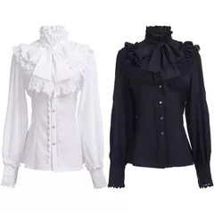 ロリータ ブラウス ホワイトシャツ 長袖 ボリューム フリル 姫袖 ゴスロリ レース衣装 アニメ衣装 cosplay 舞台演出服 2色選択