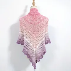 ハンドメイド　三角ショール　バレエショール　ハート柄　白　ピンク　オレンジ　ラメ ハンドメイド 三角ショール バレエショール バレエ腰巻き ハート
