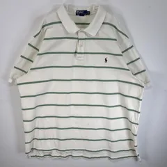 古着 90's/90年代 ポロバイラルフローレン Polo by Ralph Lauren 鹿の子 半袖 ポロシャツ ロゴ 刺繍 大きいサイズ 2ボタン 3XB BIG  グリーン系 ボーダー メンズ