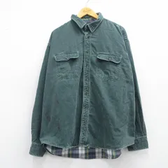 XL/古着 エルエルビーン LLBEAN 長袖 ブランド シャツ メンズ 90s 大きいサイズ コットン 緑 グリーン デニム 内側フランネル 25mar29 中古
