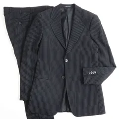 極美●黒タグ EMPORIO ARMANI エンポリオアルマーニ ストライプ柄 シングルスーツ/上下セットアップ ブラック×ホワイト 46 伊製 正規品