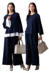 【特価セール】[ルクイユ] パンツスーツ レディース セットアップ 3点セット ワイドパンツ ウエストゴム オフィス カジュアル フォーマル アレンジ 着回し 卒園式 卒業式 入園式 入学式 母 ママ 6550102