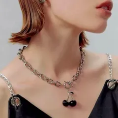 ブラックチェリー チョーカー ネックレス シルバーチェーン マンテル ストリート アクセサリー 上品