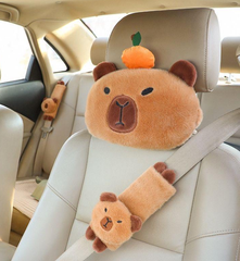 2点セット シートベルトカバー ショルダーパッド 車用 クッション 首枕 かわいい ぬいぐるみ ベルト 肩パッド 装飾 グッズ 可愛い カピバラ
