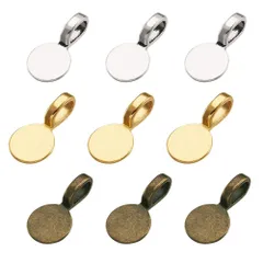 Beadthoven 約60個入り 3色 円形 合金 バチカン 貼付用 ペンダントベイル フラットパッド 接続金具 接着型 留め具 アクセサリーパーツ ジュエリー用 DIY ハンドメイド 手芸用品 手作り素材 クラフト用品 18x10x5.5mm