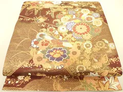 平和屋着物◎六通柄袋帯　唐織　花鳥丸文　金糸　正絹　逸品　DAAT8720zy