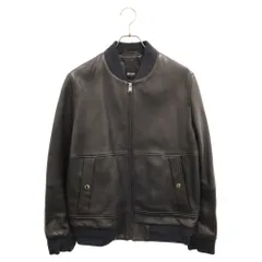 HUGO BOSS (ヒューゴボス) インナーナイロン ラムレザー ジップアップブルゾン ネイビー 50416440のサムネイル