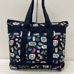 4953　LeSportsac レスポートサック　ナイロン　レディース　トートバッグ　ハンドバッグ　肩がけ　ワンショルダー　手持ち　手提げ　ネイビー　食べ物　スイーツ　総柄