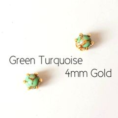 【4mmゴールド】グリーンターコイズの１粒ピアス