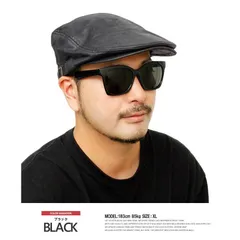 【新品】 【F(58.5cm)～XL(61cm) ブラック】 フェイクレザー ハンチング メンズ 大きいサイズ 選べるサイズ サイズ調節可能 ヴィンテージ風 ハンチング帽 合皮 安い ワークマン プラス