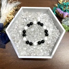 モリオン&ホワイトオニキス パワーストーン ブレスレット 天然石ブレス (シルバー) 10mm メンズ・レディース 厄除け 人間関係 お守り [17]