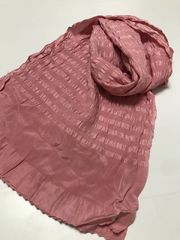【中古】 帯揚げ 正絹 縞の地紋 ピンク無地 