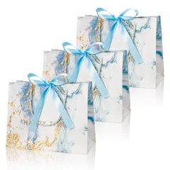 【新着商品】贈り物 景品用 高級クラフト 包装紙 バレンタイン 包装 誕生日 クリスマス お祝い 引き出物袋 紙袋 紙袋 手提げバッグ バッグ ギフト プレゼント用の袋 マーブル模様（ブルー） 可愛い M ギフトバッグ プレゼント用 手提げ ラッピング袋 Hi