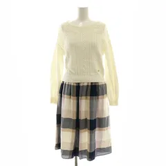 ブルーレーベルクレストブリッジ BLUE LABEL CRESTBRIDGE セットアップ コットン ニット チェックワンピース セーター 長袖 ノースリーブ ロング 36 オフホワイト マルチカラー /ES ■OS