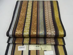 平和屋本店■極上 本場筑前博多織 両面 全通柄袋帯 黒木織物謹製 花唐草間道 博多金ラベル  証紙付き 未使用3s3623