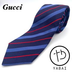 GUCCI グッチ　ネクタイ　濃紺 ネイビー レジメンタル ストライプ ロゴ　シルク100% イタリア製