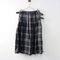 オニールオブダブリン O'NEIL of DUBLIN ウールチェックキルトスカート S/ネイビー フリンジ ラップ 巻き フレア【2400014272697】
