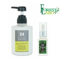 【頭皮＆ヘアーしっとりセット】フォレスト・ラボ 24クリームシャンプー 400ml＆24ボタニカルオイル 20ml Wind of Hawaii【金運招き猫シール付】泡立たない ヘッドスパ スカルプ 植物オイル マルチ美容オイル 国産 フォレストラボ