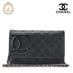 CHANEL シャネル カンボンライン チェーンウォレット カーフスキン×エナメル 黒（シルバー金具）レディースウォレット 折財布 レディース財布  【中古】【送料無料】