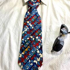 イタリア製 Ermenegildo Zegna ネクタイ ブルー系 エルメネジルド ゼニア necktie made in italy プリントタイ シルク
