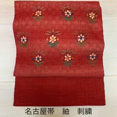 名古屋帯　八寸　花織柄　幾何学模様　可愛い　赤 和装 未使用 名古屋帯 八寸 花織柄 幾何学模様 可愛い 赤 - 着物