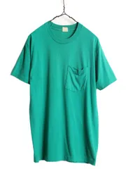 【お得なクーポン配布中!】 80s USA製 フルーツオブザルーム ポケット付き 無地 半袖 Tシャツ メンズ L 80年代 ヴィンテージ ポケT 無地T シングルステッチ 耳付き 緑