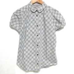 美品 BURBERRY BLUE LABEL バーバリーブルーレーベル チェック柄 パフスリーブ 半袖 丸襟 ブラウス シャツ 38 ブルー系 レディース 古着 中古 USED