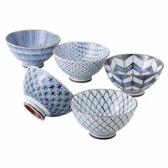 新品 茶碗 食器セット セット おちゃわん 古染絵変り 青 5柄 白 和柄 直径約12cm ごはんお茶碗 ご飯茶碗 飯碗 プレゼント お茶碗 新生活 食器 清秀窯 和食器 有田焼 電子レンジ 食洗機対応 西海陶器(Saikaitoki) 日本製19541