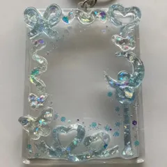 トレカケース トレカキーホルダー フォトキーホルダー レジン レジンデコ デコケース トレカデコ オタ活 魔法少女 水色 青 ハート リボン