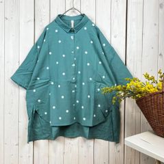 新品 シャツ ブラウス ドット コットン グリーン M〜L