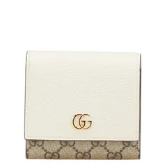 グッチ GGスプリーム ダブルG ミディアム ウォレット 598587 ベージュ ホワイト PVC レザー レディース GUCCI【214-07081】