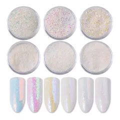 ネイルパーツ グリッター ラメパウダー オーロラ ホワイト ラメ ネイル シュガーパウダー ネイルアート ジェルネイル レジン デコパーツ 6個セット