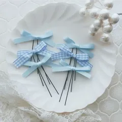 ハンドメイドリボン　水色　空色