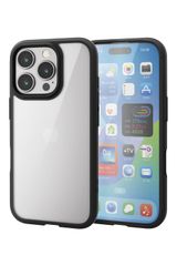 【特価商品】耐衝撃 衝撃吸収 クリア [ガラスフィルム付き] ケース 薄型 軽量 Pro ワイヤレス充電対応 ストラップホール付き 16 全周エアークッション iPhone ストラップホルダーシート付 ブラック エレコム PM-A24CTS3BK
