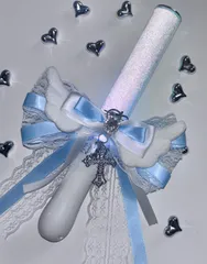 推し色3wayリボン　ホワイトレースライトブルー