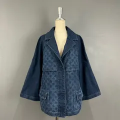 O1 美USED 日本製 L'EQUIPE YOSHIE INABA レキップ ヨシエイナバ デニムジャケット テーラードジャケット ブレザー ストレッチ 幾何学 インディゴ ブルー 40 B1246SDJ408