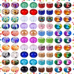 【特価セール】Bicolor) (Transparent 銅製の大きな穴ガラススペーサーを持つ100個の品揃えのヨーロッパビーズは、銅のコアのランプワークのないカラフルビーズビーズラインストーンクラフトビーズ…